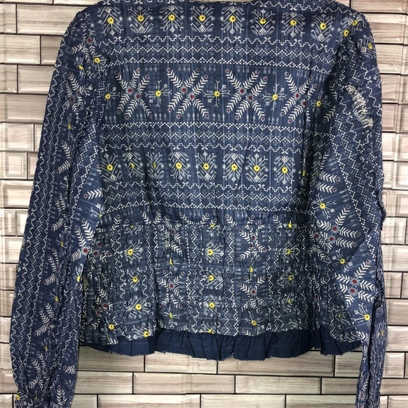 NEW! Anthropologie Forever That Girl Blue Boho Long Sleeve Blouse Size Medium - Picture 6 of 9
